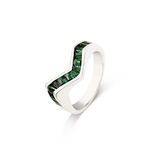 GREEN UNIQUE RING | Fourfold 18K White Gold Plated