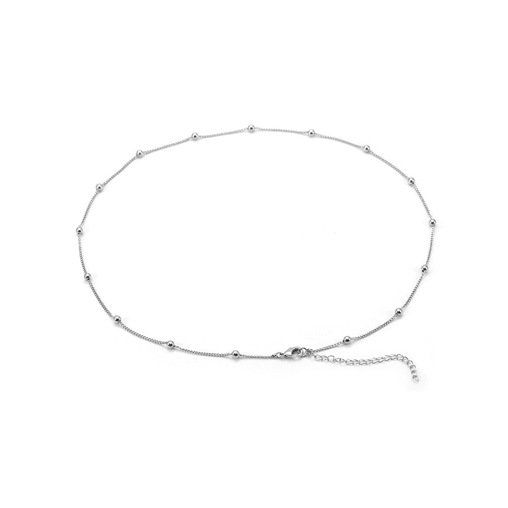 Little Balls Choker Necklace Chain 15" Inches | White Rhodium Plated