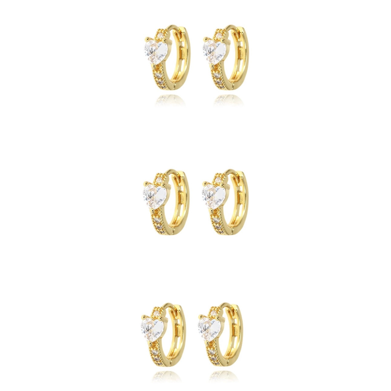 SMALL HEART TRIO HOOPS | 18K Gold Plated