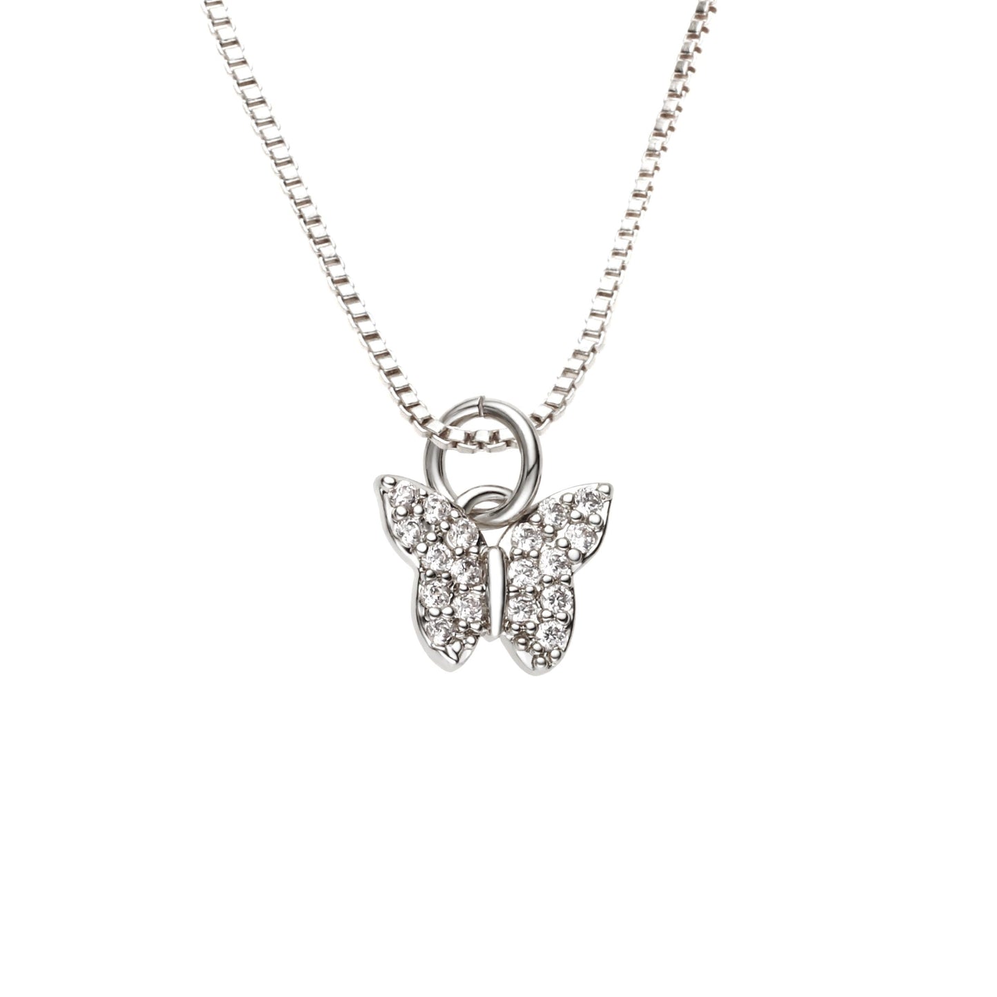 TINY BUTTERFLY NECKLACE | Double White Rhodium Plated