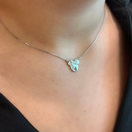 SMALL GIRL MOUSE NECKLACE | White Rhodium Plated