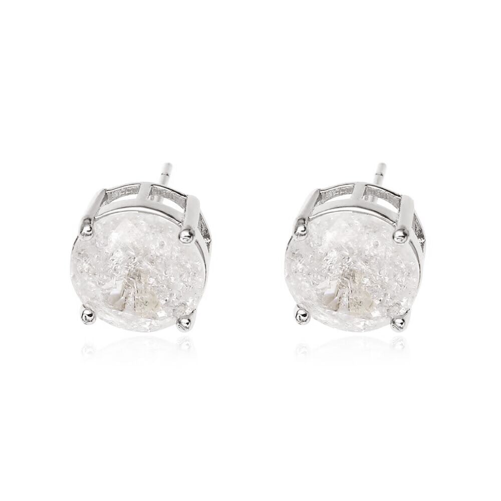 10MM CRACKED STUD EARRINGS | White Rhodium Plated