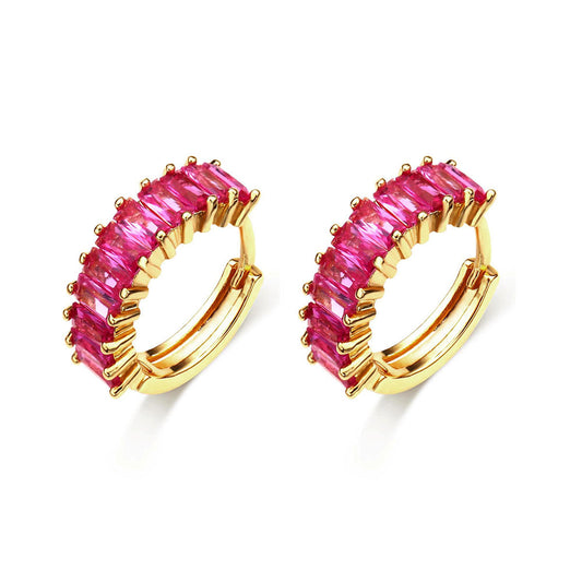PINK STUDDED HOOPS EARRINGS | 18K Gold Plated