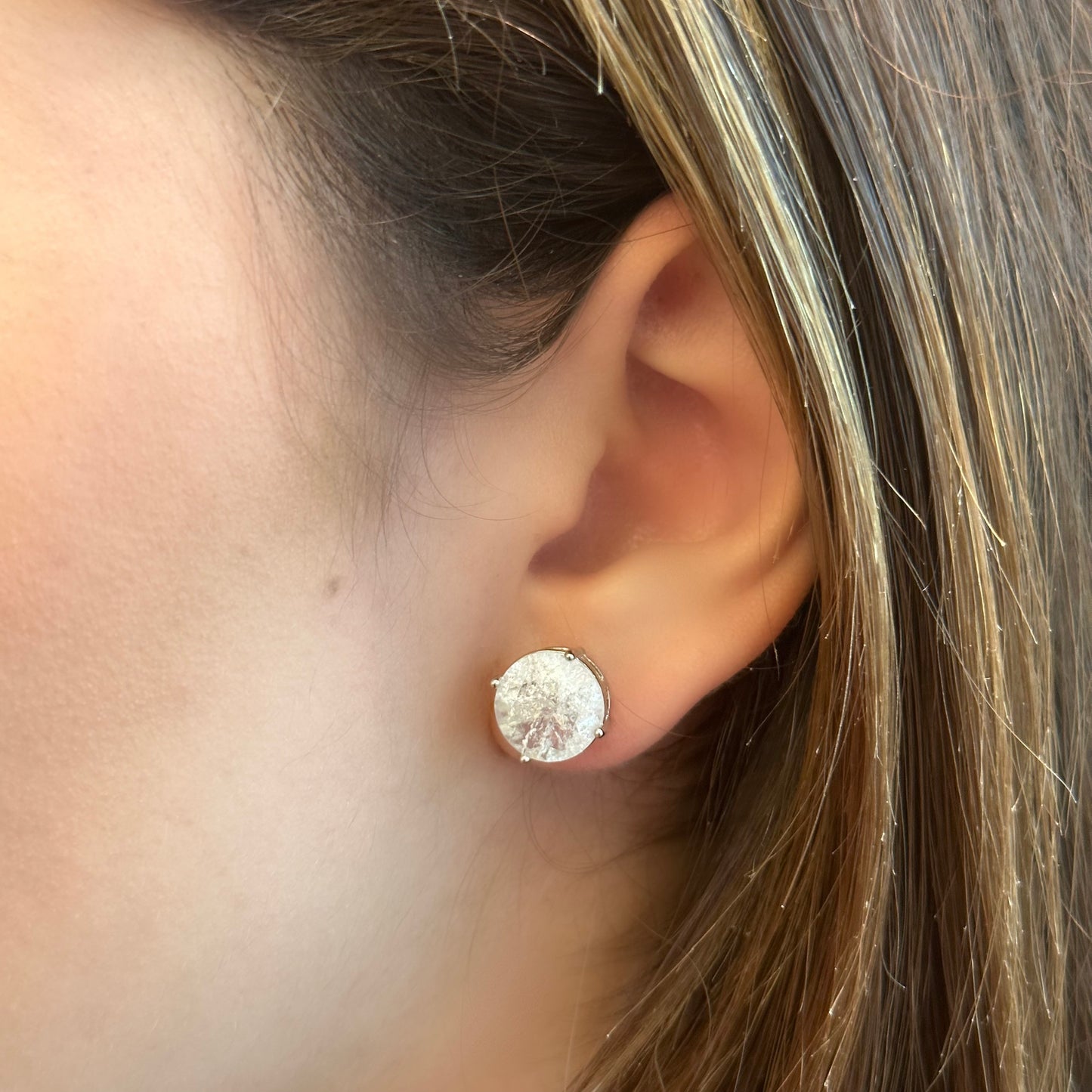 10MM CRACKED STUD EARRINGS | White Rhodium Plated