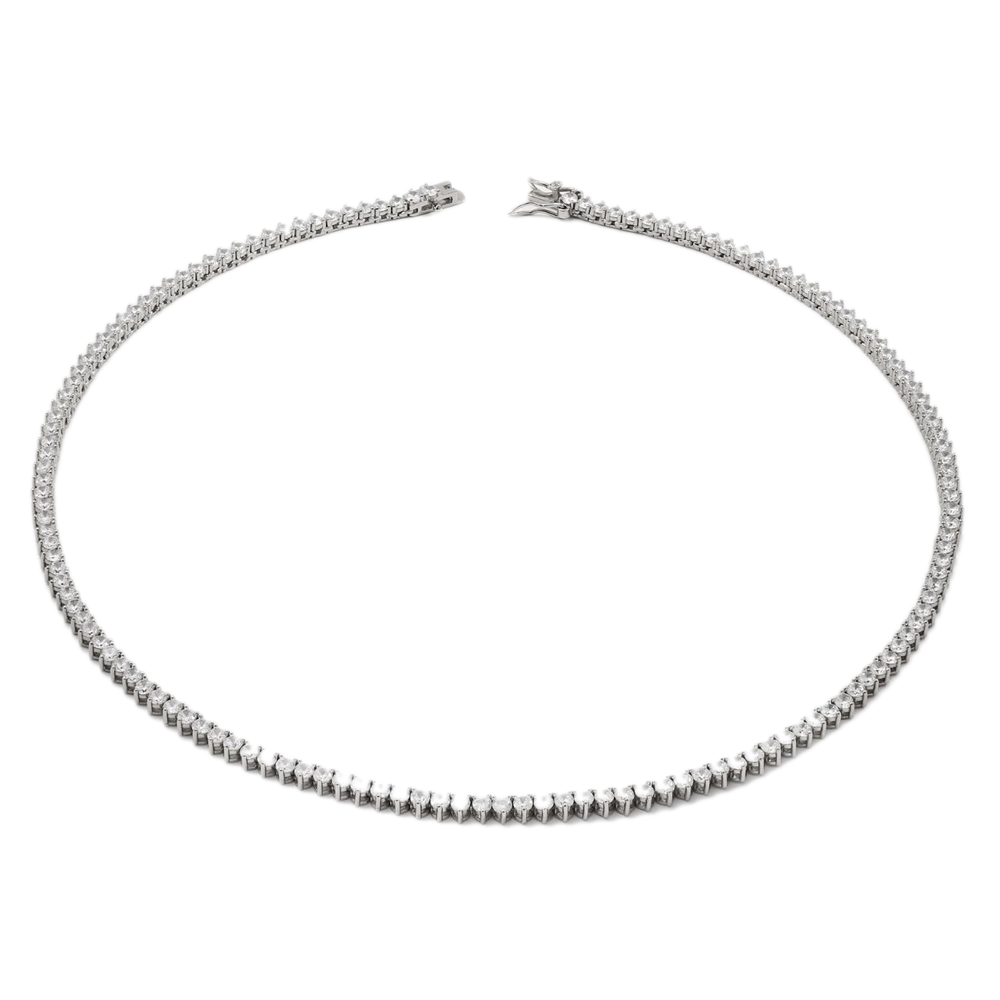 TENNIS CHAIN NECKLACE 16" AND 18" INCHES 3MM | White Rhodium Plated