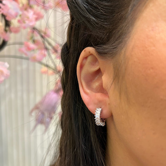 STUDDED HOOPS EARRINGS | White Rhodium Plated