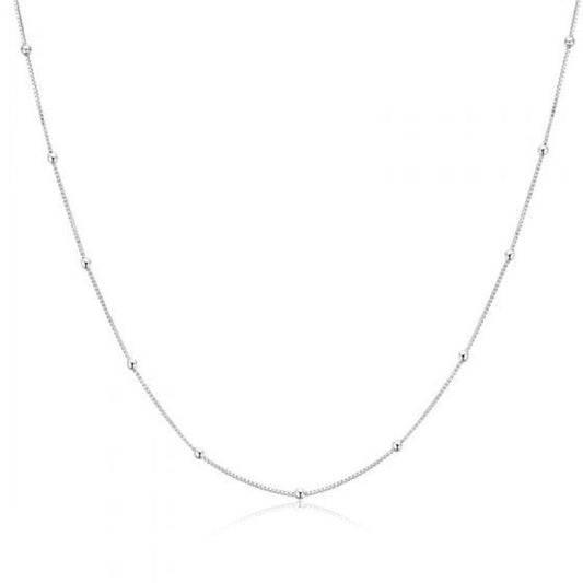 Little Balls Necklace Chain 24" Inches | White Rhodium Plated