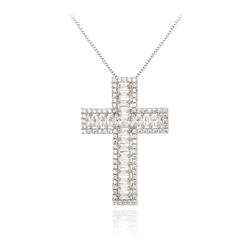 LUXURIOUS CROSS NECKLACE | White Rhodium Plated