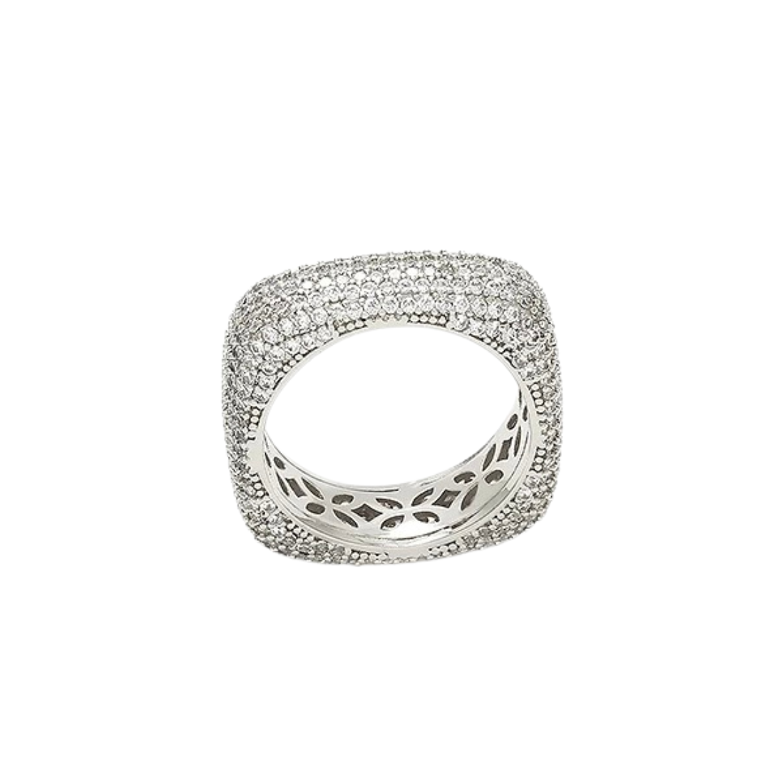 LUXURIOUS SQUARE RING | White Rhodium Plated