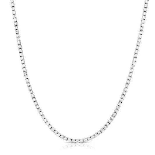 3MM TENNIS CHAIN NECKLACE | White Rhodium Plated