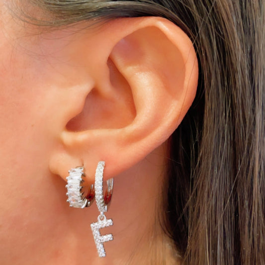 Studded Letters Earrings | White Rhodium Plated