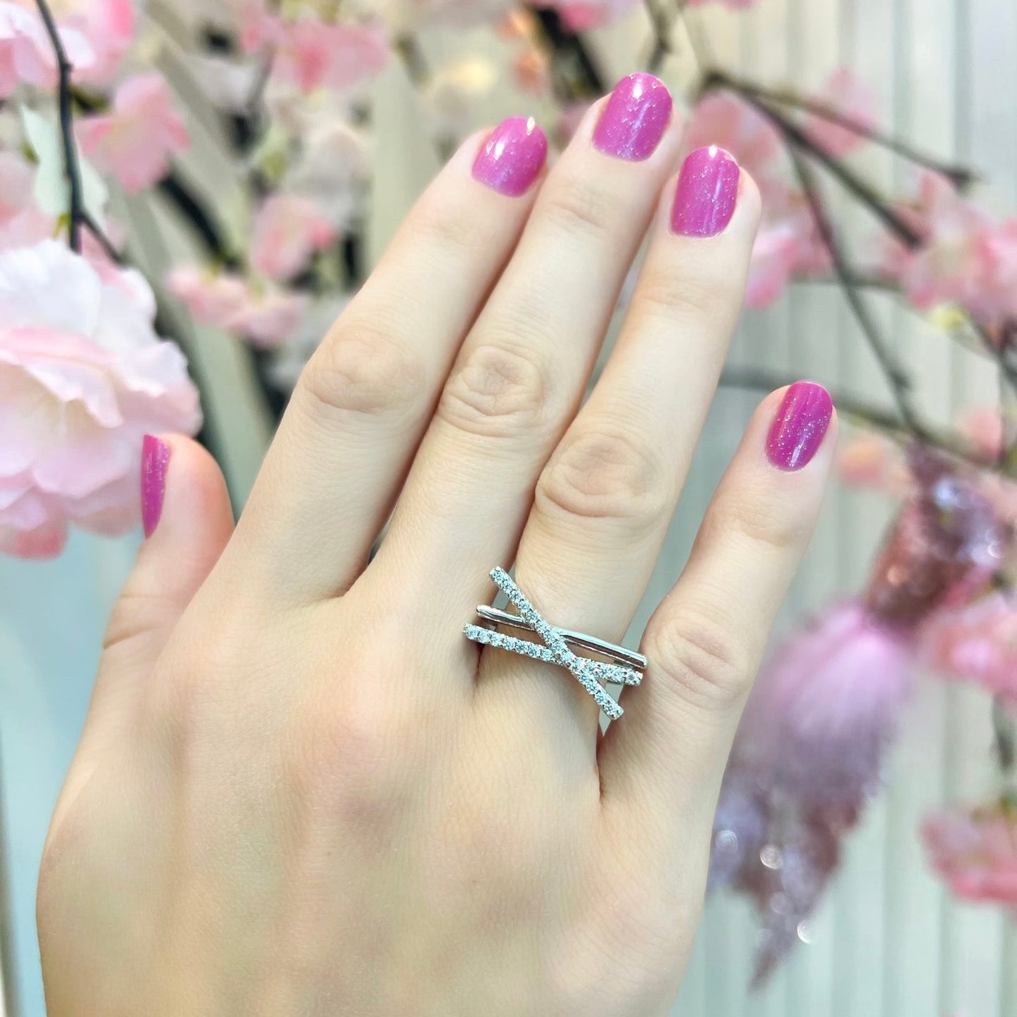 LINES RING | White Rhodium Plated