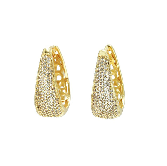 LUXURIOUS DROP STUDDED HOOPS | 18K Gold Plated