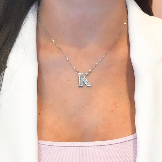 Letter Necklace A - Z | White Rhodium Plated