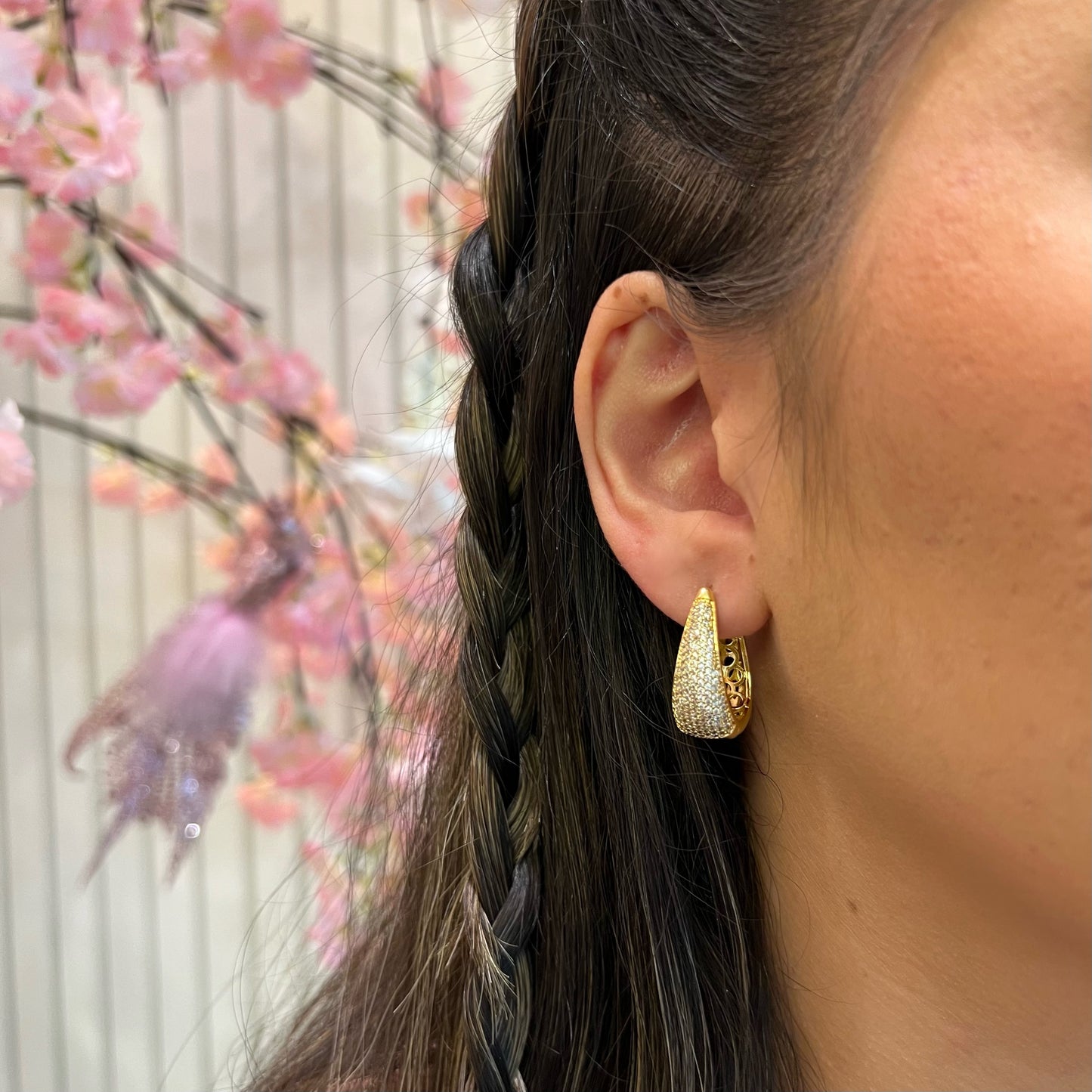 LUXURIOUS DROP STUDDED HOOPS | 18K Gold Plated