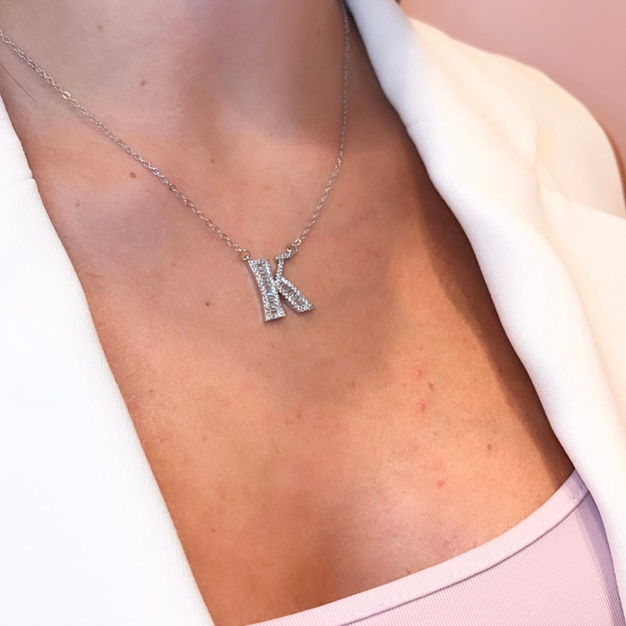 Letter Necklace A - Z | White Rhodium Plated