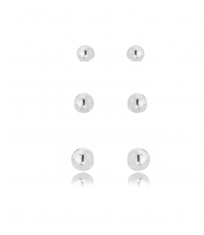 LITTLE BALLS TRIO EARRINGS  | White Rhodium Plated