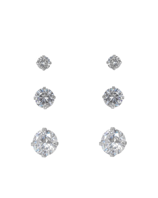 CIRCLE TRIO EARRINGS  | Double White Rhodium Plated