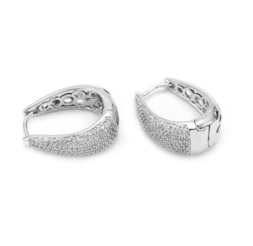 LUXURIOUS DROP STUDDED HOOPS | White Rhodium Plated