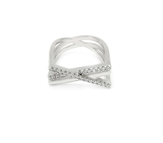 LINES RING | White Rhodium Plated