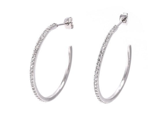 STUDDED HOOPS EARRINGS | White Rhodium Plated