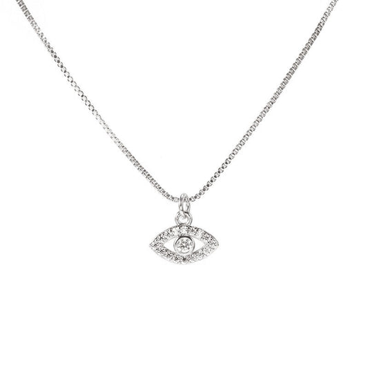 SMALL EVIL EYE NECKLACE | White Rhodium Plated