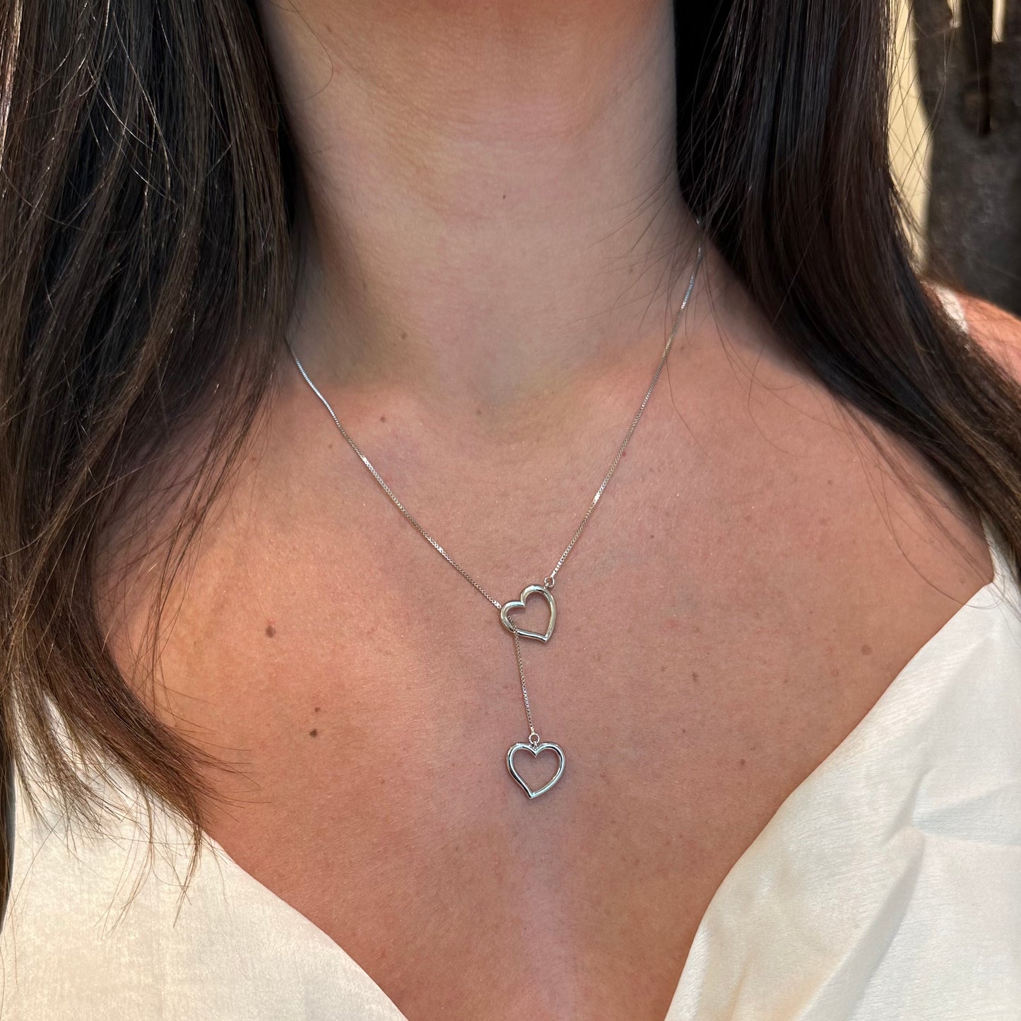 LOVELY HEART NECKLACE | Double White Rhodium Plated
